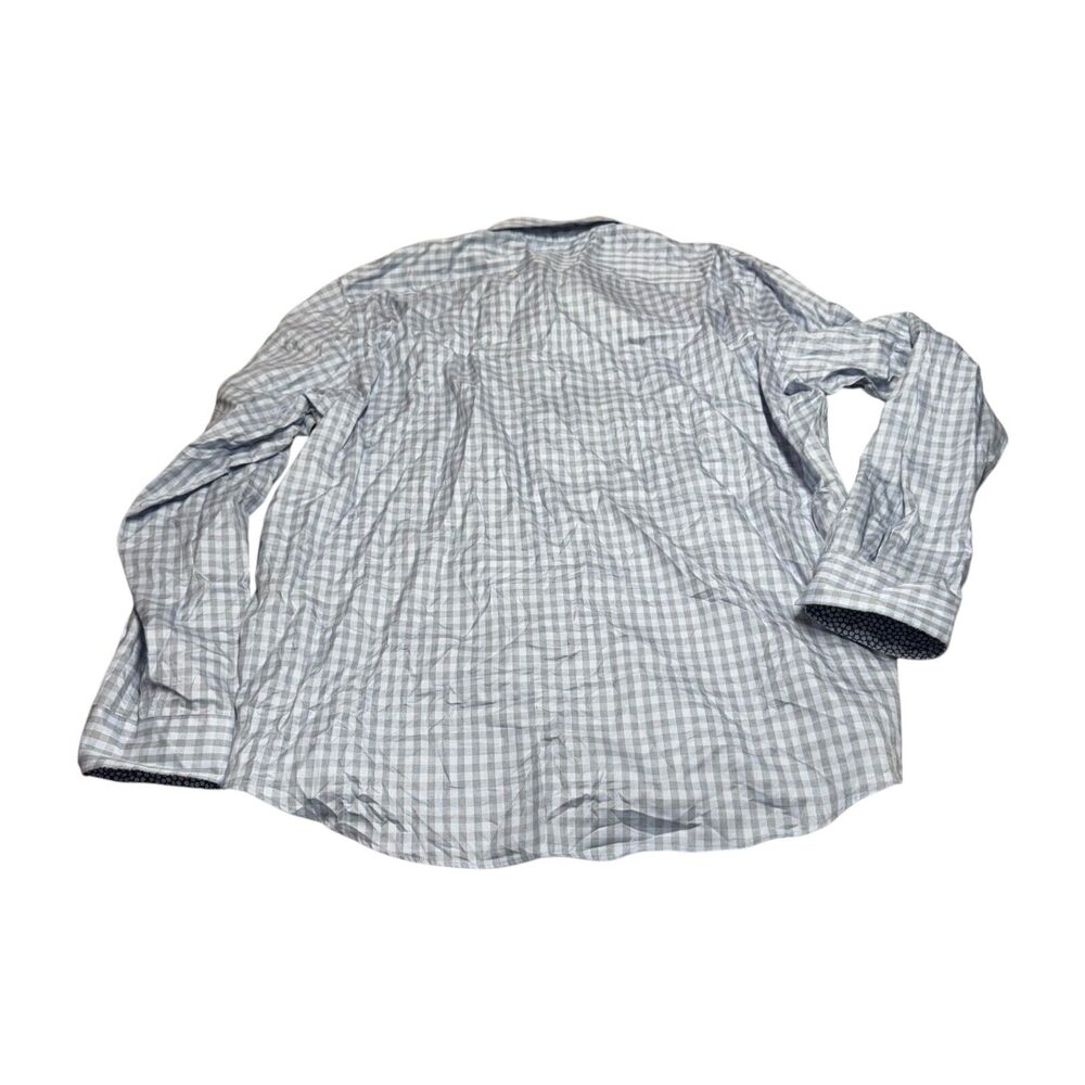 Egara Shirt Men 3XLT Gray White Check 100% Cotton Long Sleeve Collared Button-Up - Picture 3 of 6